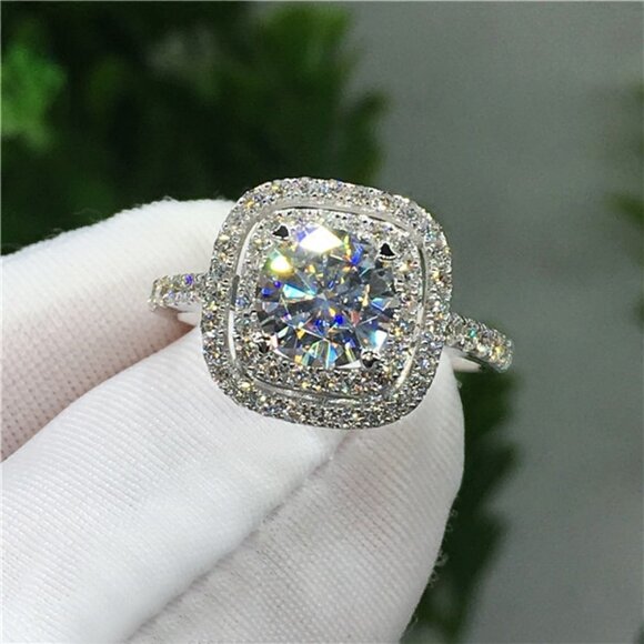 Jewelry - 💎High Quality Shiny Round CZ Bling Square Micro Classic Wedding Ring, UNVN12137